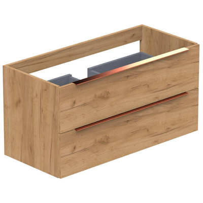 Thebalux Type onderbouwkast 100x45x50cm opbouwgreep koper 2 softclose lades standaard greep MDF/spaanderplaat zambia black