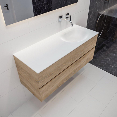 MONDIAZ VICA Badkamermeubelset - 120cm - 2 lades - wasbak Moon rechts - 0 kraangaten - solid surface washed oak