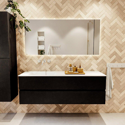 MONDIAZ VICA 150cm badmeubel onderkast Urban 2 lades. Wastafel CLOUD links zonder kraangat, kleur Talc.