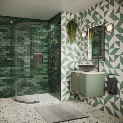 Crosswater Asura Kwartronde Douchedeur - 8mm - 120x90cm - met zijwand - hendel gecanneleerd - leisteen