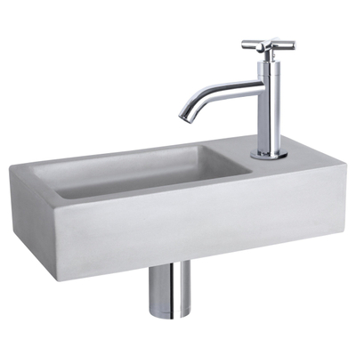 Differnz Ravo fonteinset - 38.5x18.5x9cm - Rechthoek - 1 kraangat - Gebogen chromen kraan - beton lichtgrijs