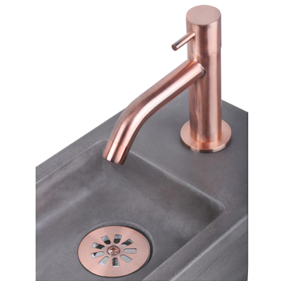 Differnz Ravo fonteinset - 38.5x18.5x25cm - Rechthoek - 1 kraangat - Gebogen rose koperen kraan - met zwart frame - beton donkergrijs