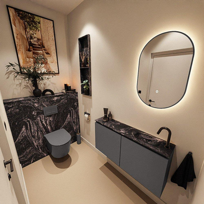 MONDIAZ TURE-DLUX 100cm toiletmeubel Dark Grey. EDEN wastafel Lava positie rechts. Met 1 kraangat.