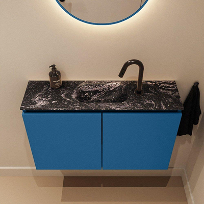 MONDIAZ TURE-DLUX 80cm toiletmeubel Jeans. EDEN wastafel Lava positie midden. Met 1 kraangat.