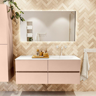 MONDIAZ VICA Badkamermeubelset - 130cm - onderkast rosee - 4 lades - wastafel moon rechts - 1 kraangat - 60cm hoge versie - talc
