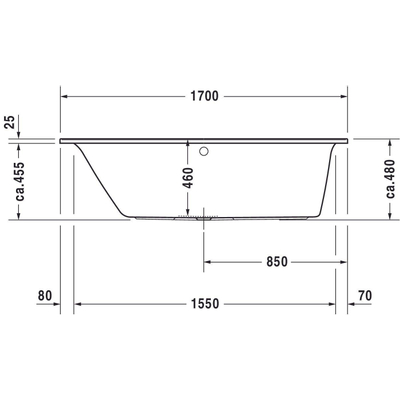 Duravit Darling New kunststof bad acryl rechthoekig met rugsteun links 170x75x48cm zonder poten wit