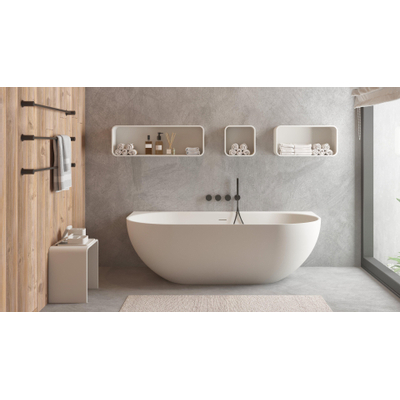 Ideavit Muur Duo Bad - 180x80x56cm - overloopgat - klikwaste afvoer - solid surface - verstelbare poten - wit mat