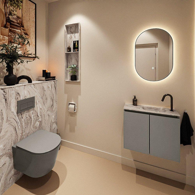 MONDIAZ TURE-DLUX 60cm toiletmeubel Smoke. EDEN wastafel Glace positie rechts. Met 1 kraangat.