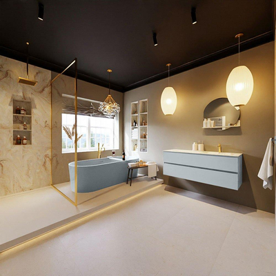 Mondiaz VICA-DLUX Badkamermeubelset - 130cm - clay - 2 lades - Inbouw wastafel CLOUD - rechts - 1 kraangat - kleur Frappe - XL versie 60cm hoog