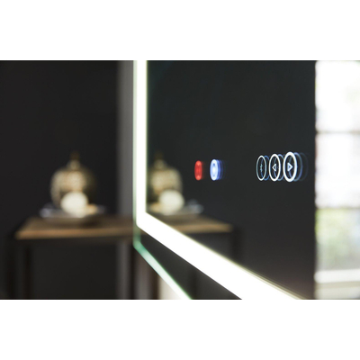 Thebalux spiegel model I 140x75 aluminium geïntegreerde lichtbaan rondom in spiegel voorzien van LED indirecte LED onderzijde Bluetooth touchschakeling spiegelverwarming verlichte vergrootspiegel en stopkontact