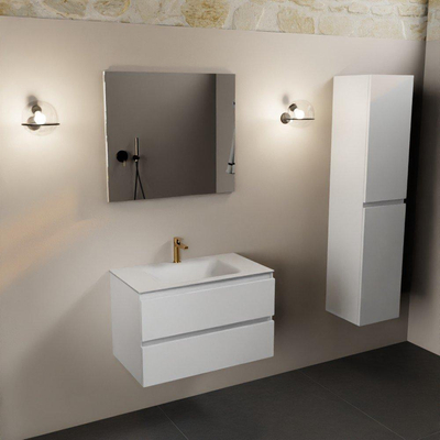 Mondiaz Aivy badmeubelset - 80x45x50cm - 1 kraangat - 1 wasbak talc Solid surface - Midden - 2 lades - Met spiegel - MDF Talc