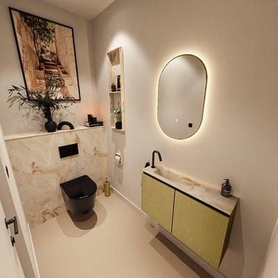 MONDIAZ TURE-DLUX 80cm toiletmeubel Oro. EDEN wastafel Frappe positie links. Met 1 kraangat.