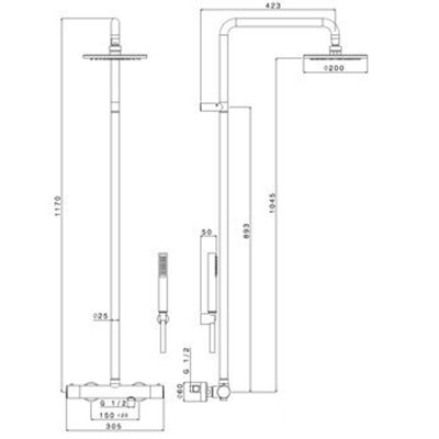 Plieger Napoli douchesysteem thermostatisch met hoofddouche Ø20cm met handdouche staafmodel m.1 stand mat zwart BU85RM2151NE