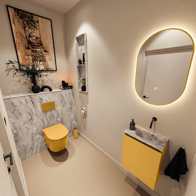 MONDIAZ TURE-DLUX 40cm toiletmeubel Ocher. EDEN wastafel Glace positie rechts. Zonder kraangat.