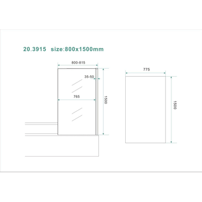 Wiesbaden Tela badwand vast 800 x 1500 x 6 mm nano helder glas/chroom