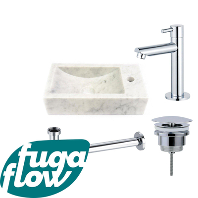 FugaFlow Eccelente Arredo fonteinset - 22x40x10cm - 1 kraangat - rechts - marmer - fonteinkraan chroom - wit -