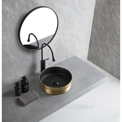 Wiesbaden Mondri waskom rond 36 x 36 x 12 cm mat zwart/geborsteld goud