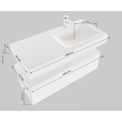 MONDIAZ ALAN 100cm - onderkast - talc - 1 lade - vrijhangende wastafel - wasbak rechts - 1 kraangat - urban