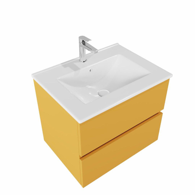 MONDIAZ VICA Badkamermeubelset - 60cm - 2 lades - wasbak Denia midden - 1 kraangat - solid surface ocher