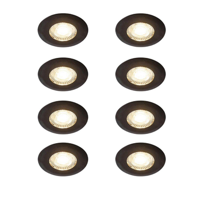 QAZQA Ulo Inbouwspot - set van 8 - 8.2x8.2cm - incl. LED - 3 staps dimbaar - IP44 - rond - mat zwart