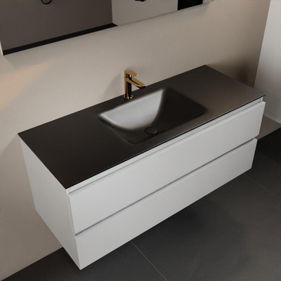 Mondiaz Aivy badmeubelset - 120x45x50cm - 1 kraangat - 1 wasbak urban Solid surface - Midden - 2 lades - Zonder spiegel - MDF Talc