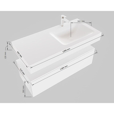 MONDIAZ ALAN 120cm - onderkast - talc - 1 lade - vrijhangende wastafel - wasbak rechts - 1 kraangat - urban