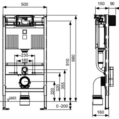 Tece inbouwreservoir 980mm universeel frontbed inclusief voorwandbevestigingset