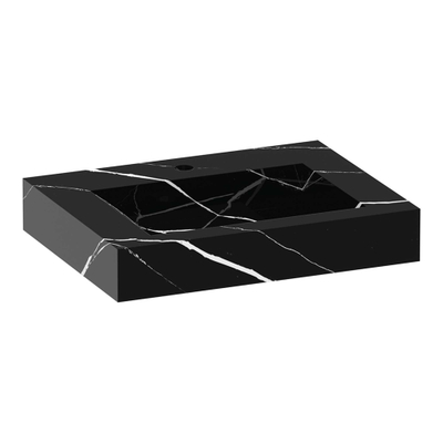 BRAUER Coral wastafel - 60x46x10cm - 1 wasbak - 1 kraangat - composiet - marmerlook - Nero Marquina