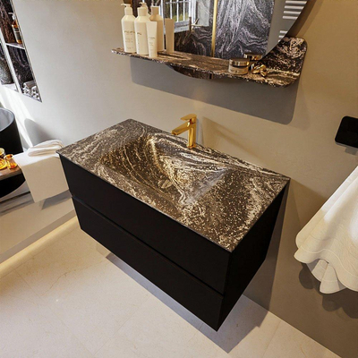 Mondiaz VICA-DLUX Badkamermeubelset - 90cm - urban - 2 lades - Inbouw wastafel CLOUD - midden - 1 kraangat - kleur Lava - XL versie 60cm hoog