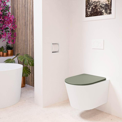 MONDIAZ LAVIE wandclosetpack - 36x53cm - diepspoel - rimless - Talc (offwhite) - softclose - quick-release - toiletzitting - Army (groen)
