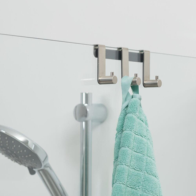 Tiger Rhino Handdoekhaak - voor glaswand - 6-8mm - 3 haken - RVS geborsteld