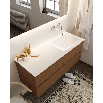 MONDIAZ VICA Badkamermeubelset - 120cm - 4 lades - wasbak Cloud rechts - 0 kraangaten - solid surface rust