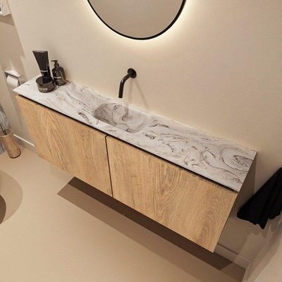 MONDIAZ TURE-DLUX 120cm toiletmeubel Washed Oak. EDEN wastafel Glace positie midden. Zonder kraangat.