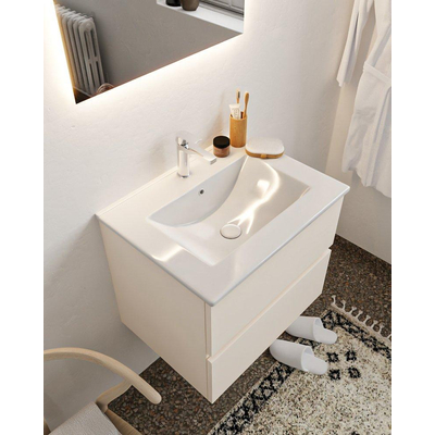 MONDIAZ VICA Badkamermeubelset - 60cm - 2 lades - wasbak Denia midden - 1 kraangat - solid surface linen