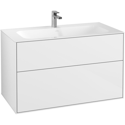 Villeroy & Boch Finion wastafelonderbouwkast met 2 ladenen 99.6x59.1x49.8cm v. meubelwast. 4164 AO/A2/AB/A1 glossy wit