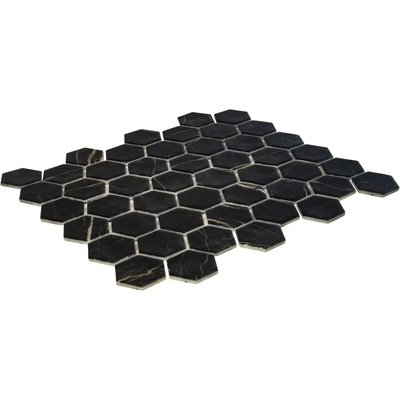 The Mosaic Factory Valencia mozaïektegel - 27.6x32.9cm - wand en vloertegel - Zeshoek/Hexagon - Gerecycled glas Nero Marble Print Mat