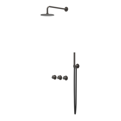 IVY Tribe Regendoucheset - inbouw - symmetry - 2 stopkranen - 20cm plafondbuis - 20cm medium hoofddouche - glijstang met uitlaat - 150cm doucheslang - staafmodel handdouche - RVS316 - geborsteld carbon black PVD