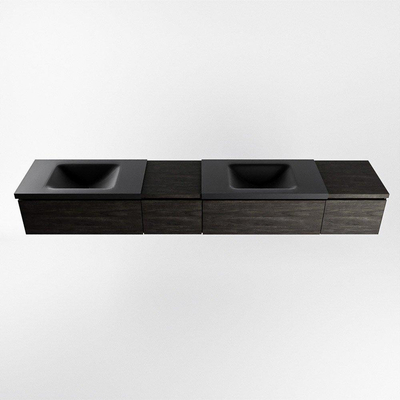 MONDIAZ BUKLA 240cm badmeubel met module 40 links kleur Dark Brown met 4 lades. Wastafel CLOUD dubbel 2 kraangaten kleur Urban.