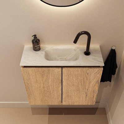 MONDIAZ TURE-DLUX 60cm toiletmeubel Washed Oak. EDEN wastafel Ostra positie midden. Met 1 kraangat.