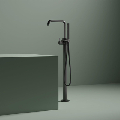 Hotbath Ace Afbouwdeel - badmengkraan - vrijstaand - doucheslang - handdouche - zwart geborsteld PVD