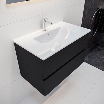 MONDIAZ VICA Badkamermeubelset - 80cm - 2 lades - wasbak Denia midden - 1 kraangat - solid surface urban
