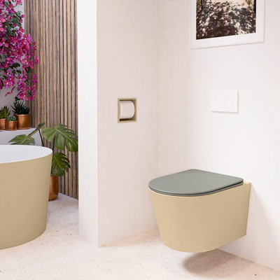 MONDIAZ LAVIE wandclosetpack - 36x53cm - diepspoel - rimless - Sand (beige) - softclose - quick-release - toiletzitting - Smoke (grijs)