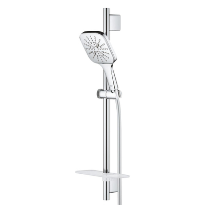 GROHE Rainshower Smartactive 130 Cube Glijstangset - 60cm - vierkante handdouche - 3 straalsoorten - gladde doucheslang - met zeepschaal - chroom