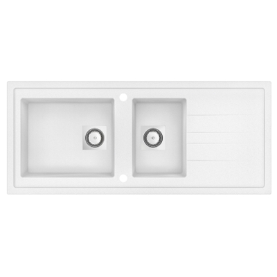 GO by Van Marcke Molto inbouwspoeltafel composiet met 2 bakken met afdruip 1170 x 500 mm met vierkante manuele plug omkeerbaar wit