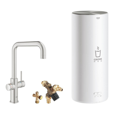 GROHE Red Keukenkraan - hoog - 3 in 1 - u uitloop - l size boiler - supersteel geborsteld