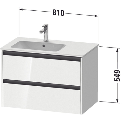 Duravit Ketho 2 wastafelonderbouwkast met 2 laden voor waskom links 81x48x54.9cm met grepen antraciet hoogglans wit