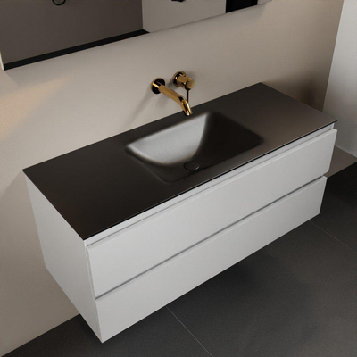 Mondiaz Aivy badmeubelset - 120x45x50cm - 0 kraangaten - 1 wasbak urban Solid surface - Midden - 2 lades - Met spiegel - MDF Talc