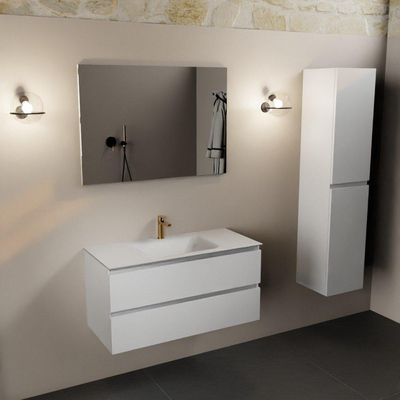 Mondiaz Aivy badmeubelset - 100x45x50cm - 1 kraangat - 1 wasbak talc Solid surface - Midden - 2 lades - Zonder spiegel - MDF Talc