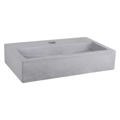 Differnz Flat Fonteinset 38x24x8cm 1 kraangat recht mat zwarte kraan met sifon en afvoerplug fontein Rechthoek Beton Licht grijs OUTLET