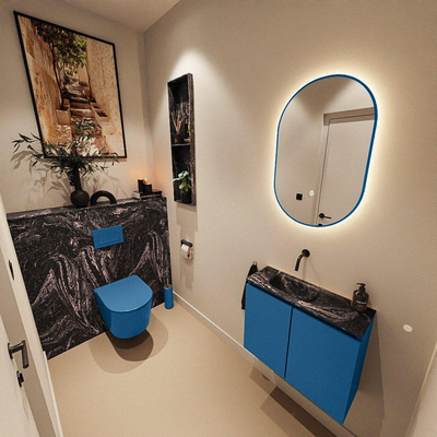 MONDIAZ TURE-DLUX 60cm toiletmeubel Jeans. EDEN wastafel Lava positie links. Zonder kraangat.